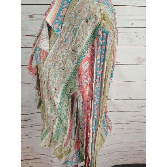 Ruffle Front Blouse With Paisley & Stripes By NY Collection XL Polyester - Picture 4 of 8
